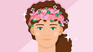 一个女人戴着粉红色背景的花冠的插图